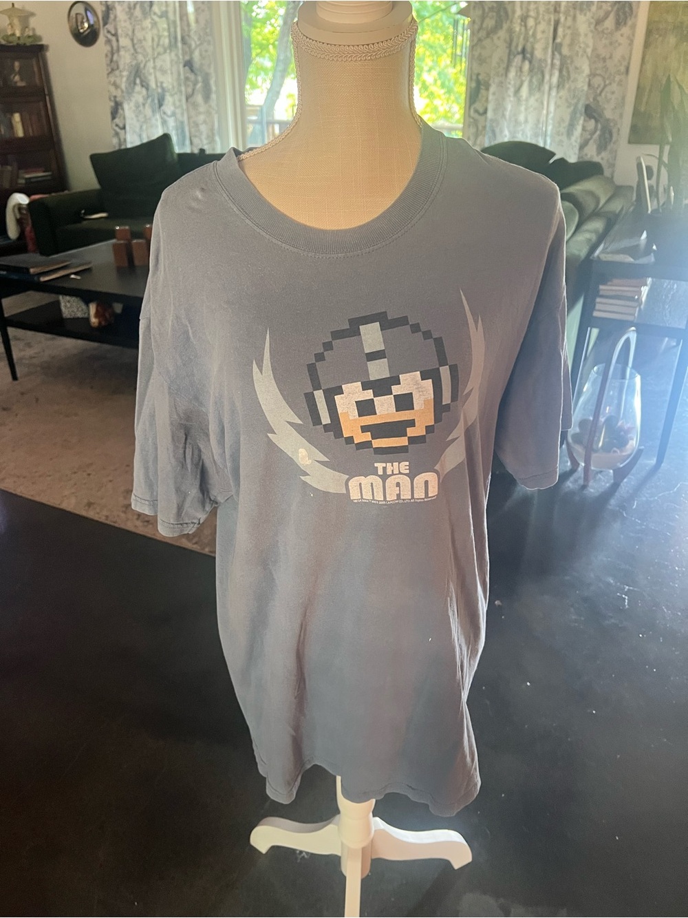 Gildan Slate Blue 'The Man' Pixel Helmet Graphic Tee
